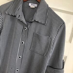 VTG 80s 90s Ariel Gingham Roll Tab Sleeve Camp Collar Blouse M USA Roackabilly